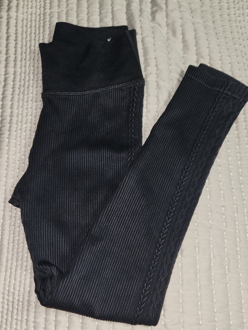 Offline By Aerie High-Waist Black Ribbed Leggings with Side Cable Detail
